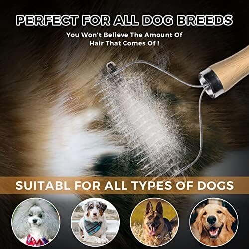 Professional Pet Shedding Dematting Comb with Wood Handle, Stainless Steel Blades for Pet Dog Combs Pet Clever