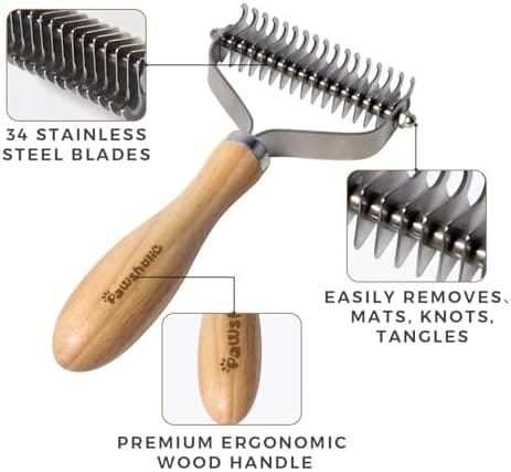 Professional Pet Shedding Dematting Comb with Wood Handle, Stainless Steel Blades for Pet Dog Combs Pet Clever
