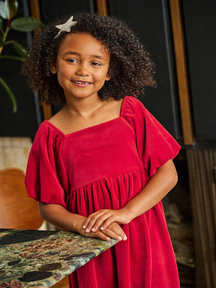 Puff Shoulder Velour Dress