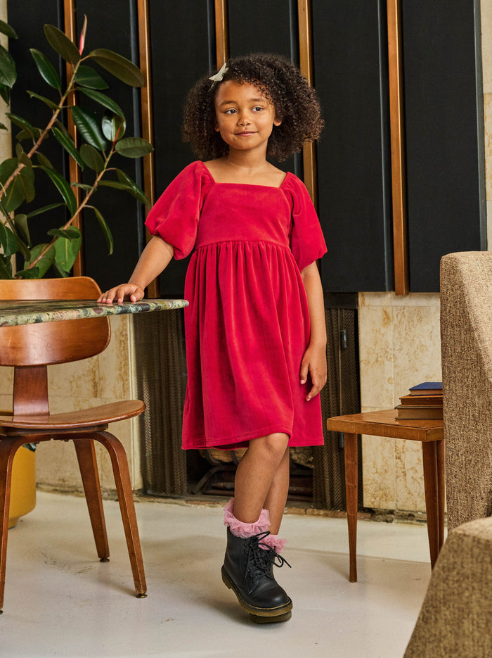 Puff Shoulder Velour Dress