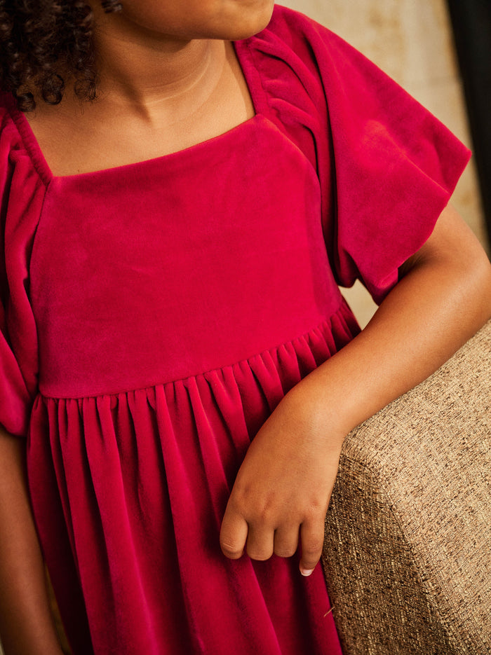 Puff Shoulder Velour Dress