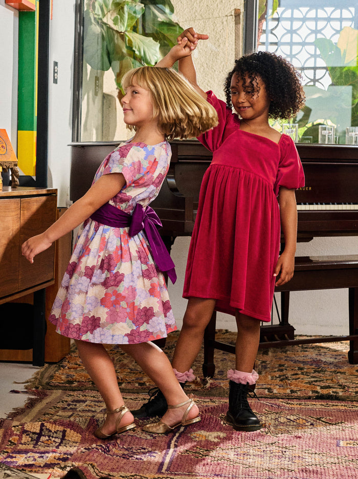 Puff Shoulder Velour Dress