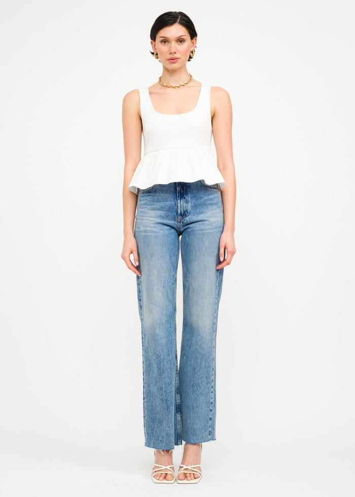 SOFIE THE LABEL RAINA TOP OFF WHITE PEPLUM EASY CASUAL CHIC TOP