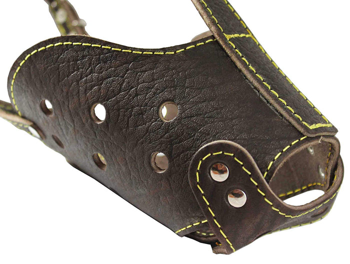 Real Leather Cage Basket Secure Dog Muzzle Brown - German Shepherd(Circumf 13.7", Snout Length 4.7")