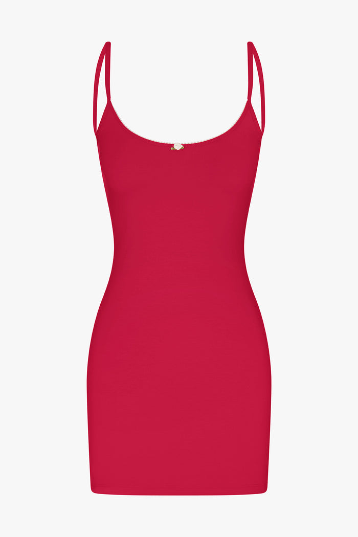 SCOOP BACK CAMI DRESS IN CHERRY