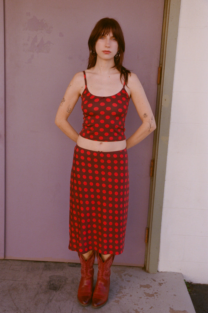 SCOOP BACK CAMI IN SCARLET DOT
