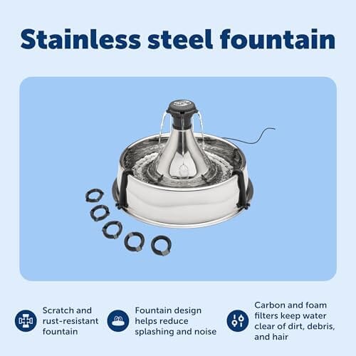 Scratch and Rust Resistant Automatic Water Dispenser for Pets- Filters Included Dog Bowls & Feeders Pet Clever