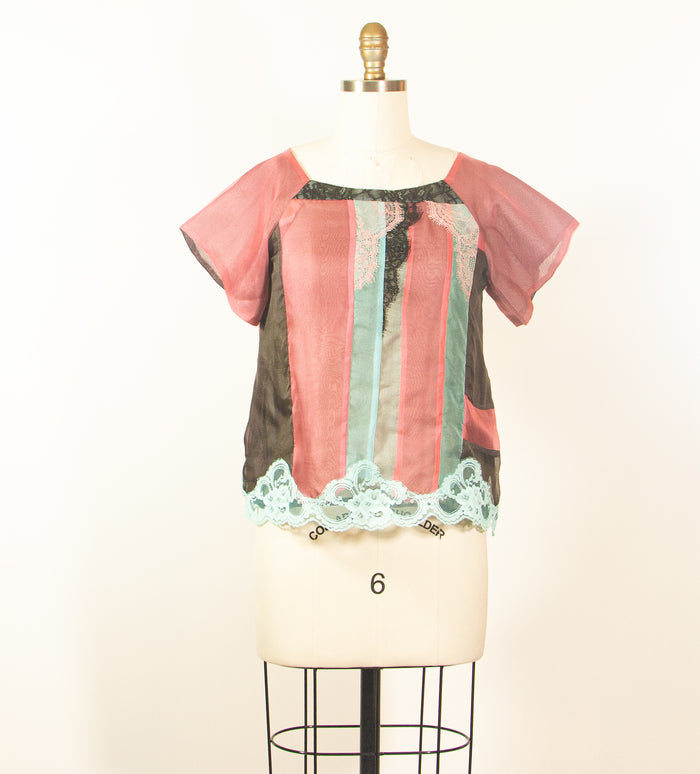 Silk Patchwork Organza Tunic with Lace Embellishment