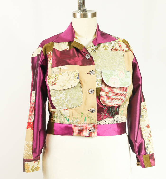 Silk Satin and Embroidered Patchwork Jacket