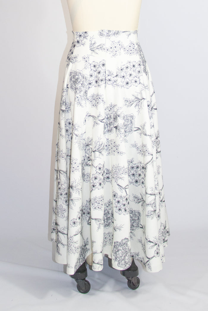 Skirt with Black Embroidered Flowers