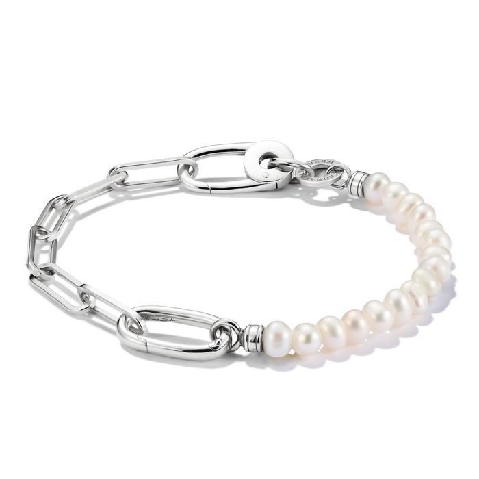 THOMAS SABO Connect Charm Bracelet Paperclip with Pearls Silver