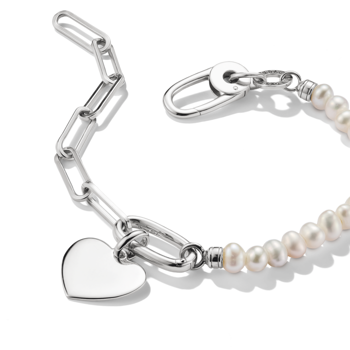 THOMAS SABO Connect Charm Bracelet Paperclip with Pearls Silver