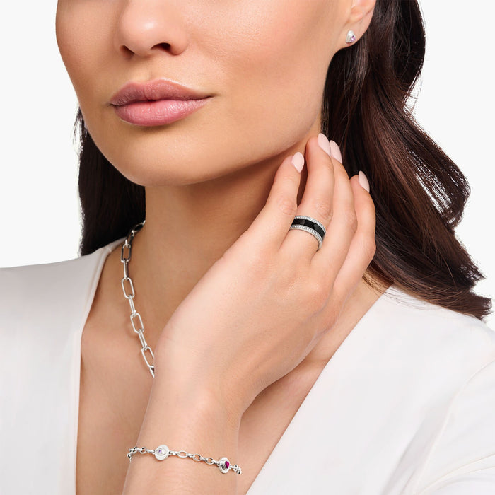 THOMAS SABO Silver Band Ring with Black Cold Enamel and Zirconia