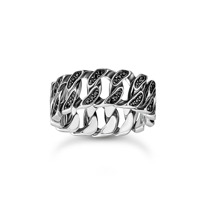 THOMAS SABO Wide ring with chain links and black stones