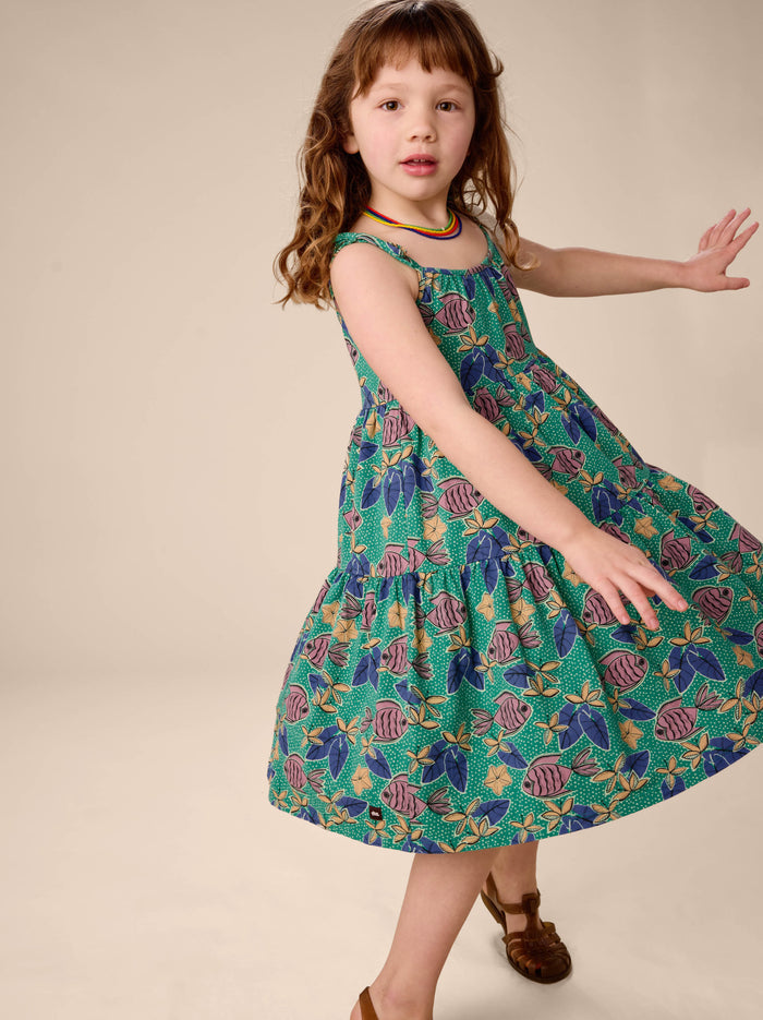 Tie Shoulder Tiered Dress