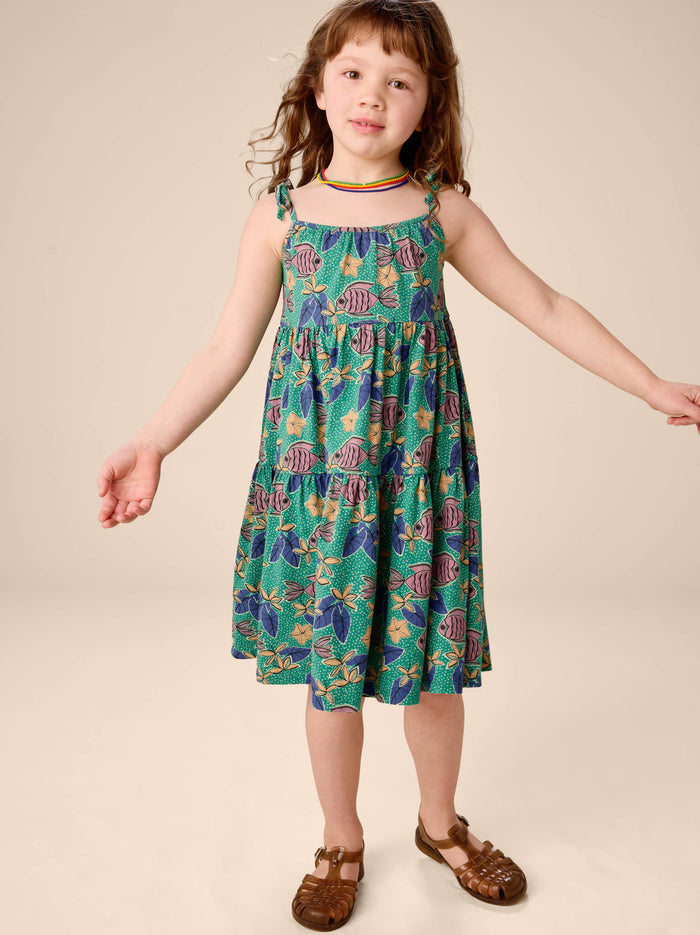 Tie Shoulder Tiered Dress