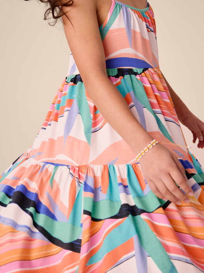Tie Shoulder Tiered Dress