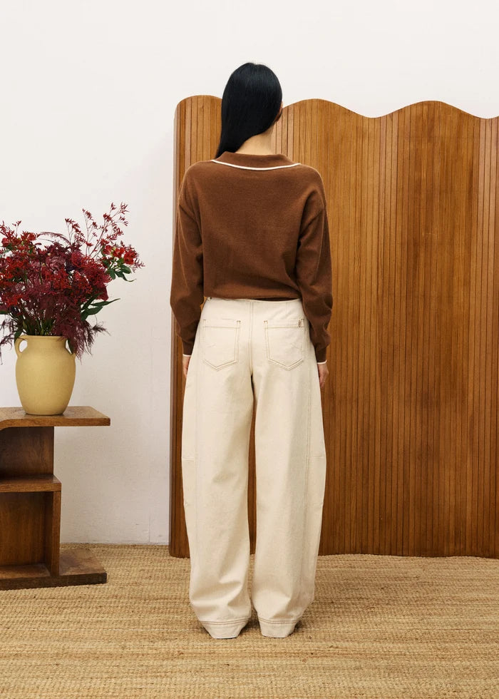 TRIOLET BROWN LONGSLEEVE SWEATER – WOOL POLO STYLE