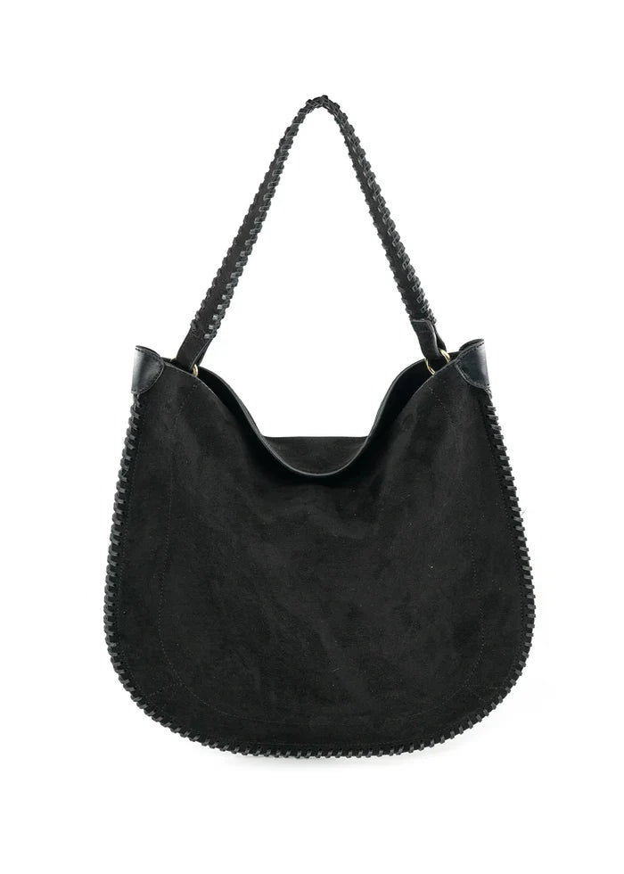 FAUX SUEDE SHOULDER BAG – VERSATILE BLACK BAG