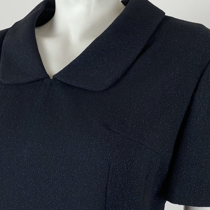 VINTAGE 60s 70s BLACK BLUE GLITTER LUREX PARTY MOD PETER PAN COLLAR DRESS 10