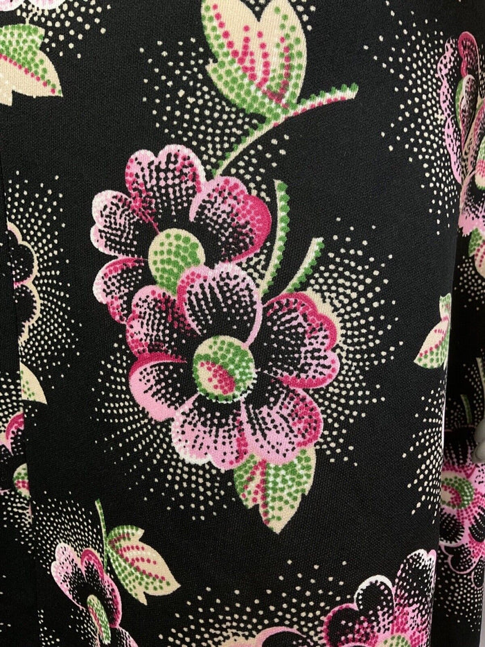 VINTAGE 60s 70s BLACK WHITE PINK FLORAL DOTTY MOD DAGGER SHIRT DRESS 12 14
