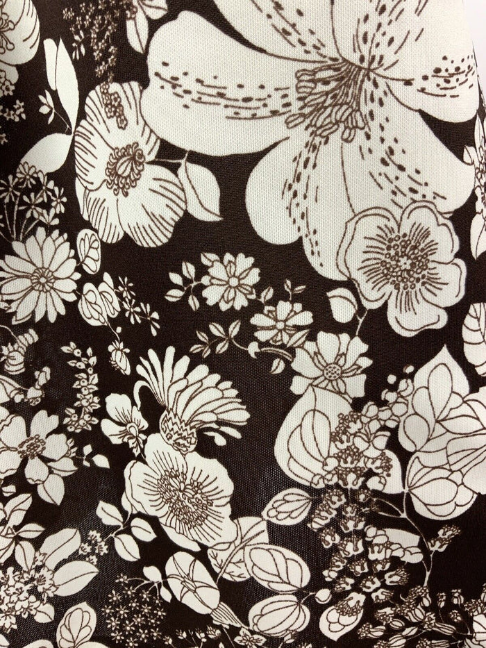 VINTAGE 60s 70s DEEP BROWN WHITE FLORAL BOTANICAL SUMMER DRESS 16 18