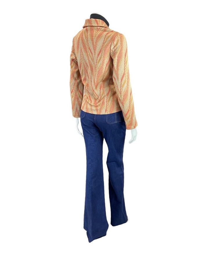 VINTAGE 60s 70s GOLD ORANGE CREAM STRIPED MOD LUREX CROPPED JACKET 14