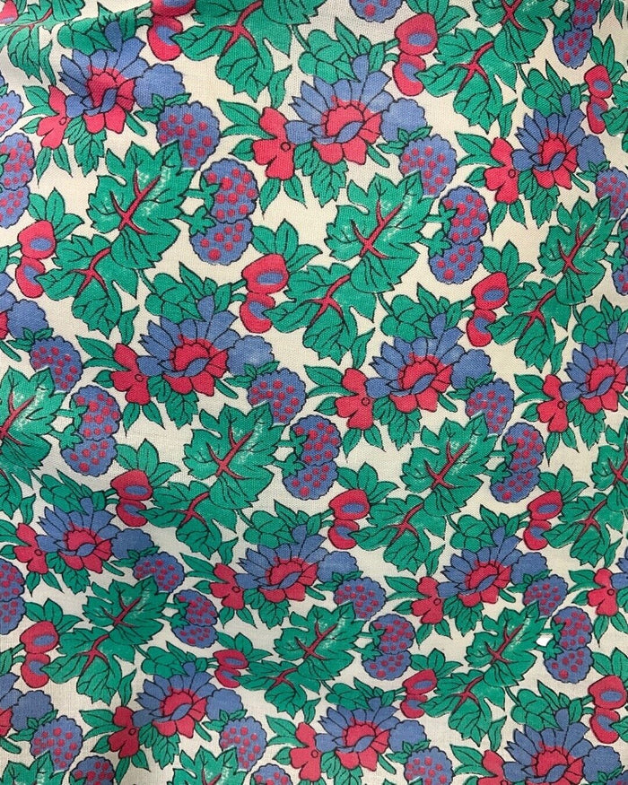 VINTAGE 60s 70s GREEN BLUE RED LEAFY FLOWER BERRY PLEATED APRON SUN DRESS 8