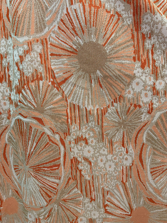 VINTAGE 60s 70s ORANGE WHITE GOLD PSYCHEDELIC FLORAL MOD LUREX MAXI DRESS 10 12
