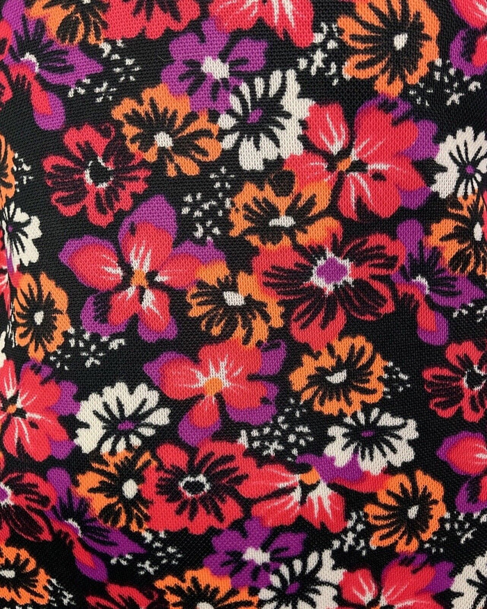 VINTAGE 60s 70s PINK BLACK ORANGE NEON PSYCHEDELIC FLORAL SWIMSUIT BODYSUIT 10