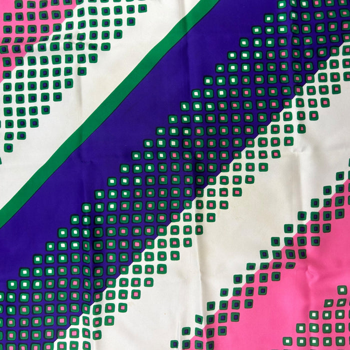 VINTAGE 60s 70s PINK GREEN WHITE BLUE, GEOMETRIC, ABSTRACT, PSYCHEDELIC SCARF