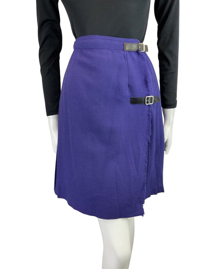 VINTAGE 60s 70s PURPLE PLEATED WOOL MOD BUCKLED KILT SKIRT 4