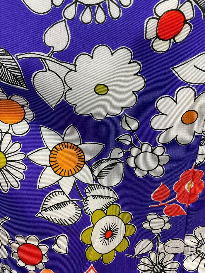 VINTAGE 60s 70s PURPLE WHITE ORANGE FLORAL DAISY PUSSYBOW MOD DRESS 14