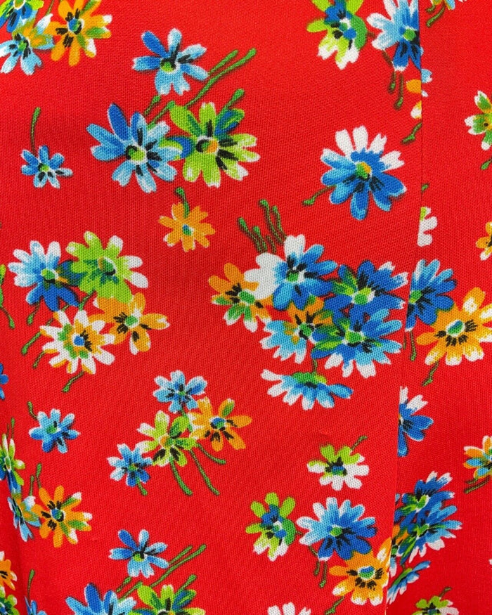 VINTAGE 60s 70s RED BLUE GREEN FLORAL APRON SUMMER SUN DRESS 8