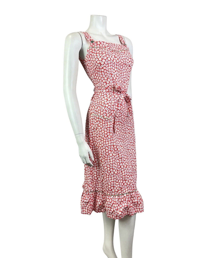 VINTAGE 60s 70s RED WHITE BLUE DAISY FLOWER MOD PRAIRIE SUMMER SUN-DRESS 8 10
