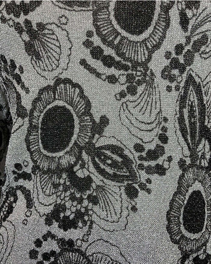 VINTAGE 60s 70s SILVER BLACK PSYCHEDELIC FLORAL MOD KNIT JUMPER TOP 10 12