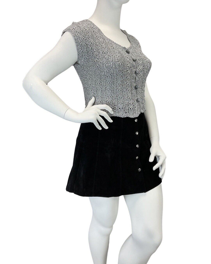 VINTAGE 60s 70s SILVER CROCHETED DISCO PARTY KNIT CROPPED VEST TOP 14 16