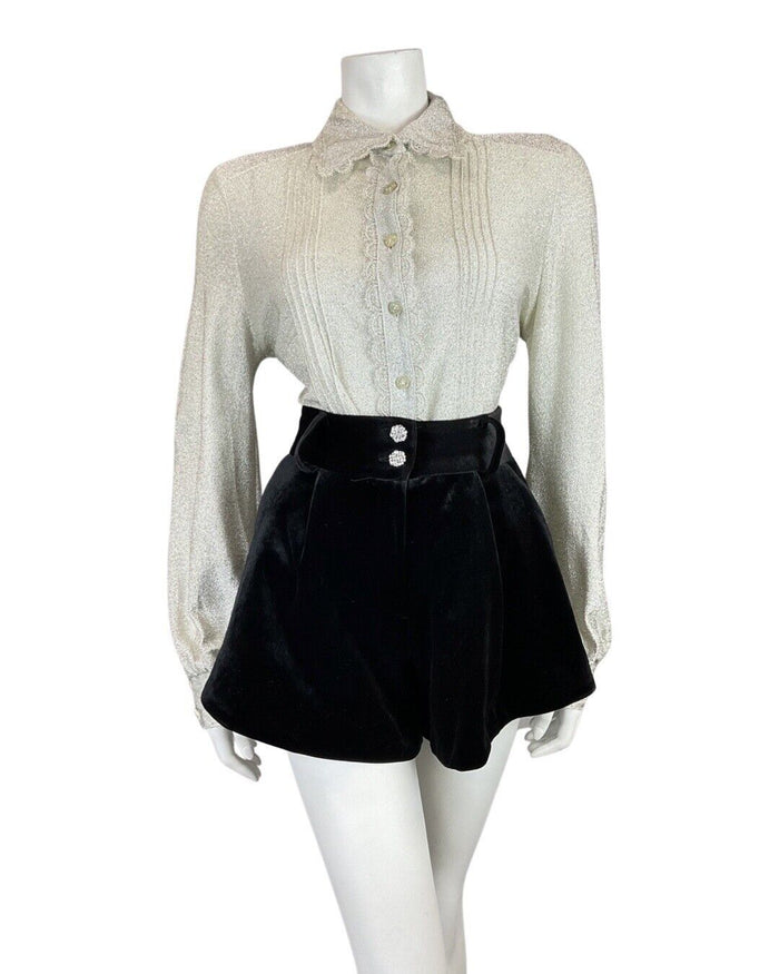 VINTAGE 60s 70s SILVER SCALLOPED DISCO PARTY STUDIO 54 LUREX BLOUSE 14 16