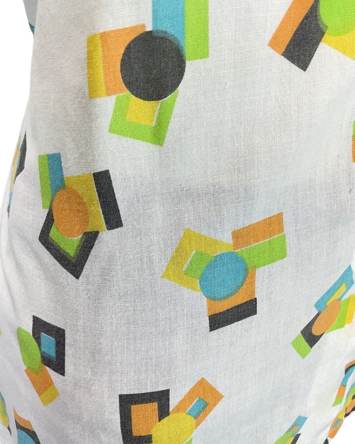 VINTAGE 60s 70s WHITE ORANGE BLUE GEOMETRIC MOD SHORT SLEEVE BLOUSE 12