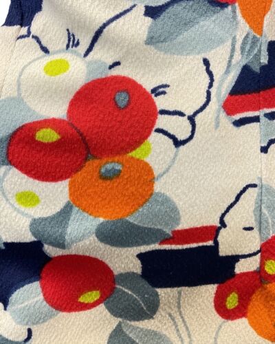 VINTAGE 60s 70s WHITE RED BLUE BERRY FLORAL RUFFLE MOD SHORTSLEEVE DRESS 16 18