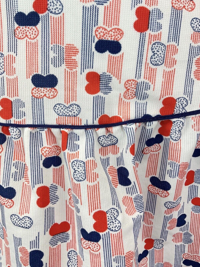 VINTAGE 60s 70s WHITE RED BLUE STRIPED BUTTERFLY SLEEVELESS SWING DRESS 8 10