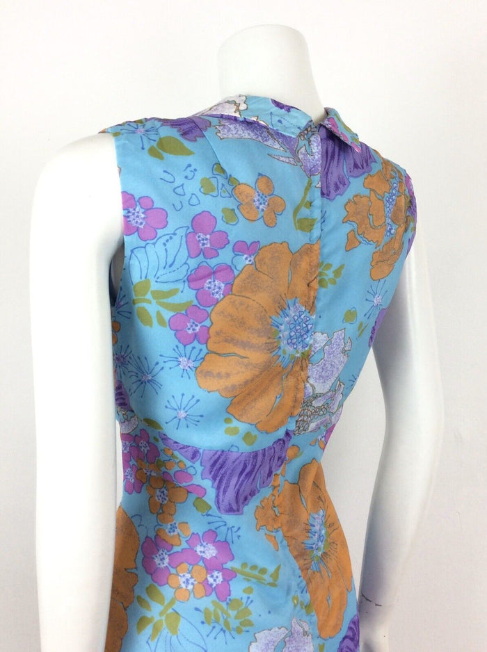 VINTAGE 60s FLORAL SUMMER PSYCHEDLIC DRESS ORANGE PURPLE PINK GREEN 10