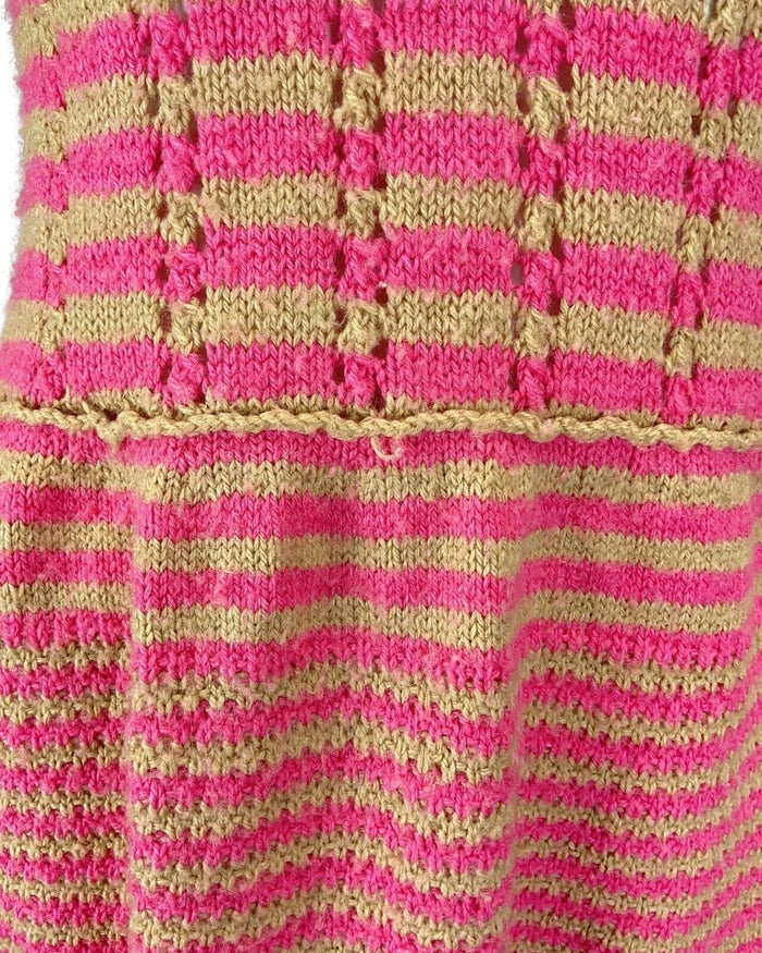 VINTAGE 60s PINK BEIGE STRIPED KNITTED CROCHETED MOD SUMMER SHORT DRESS 10