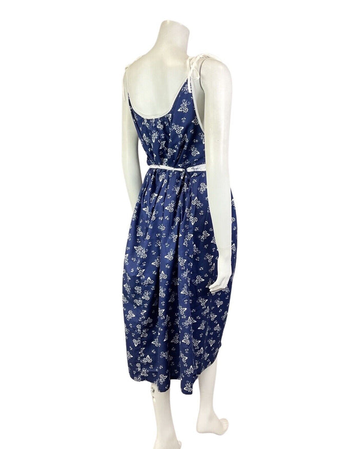 VINTAGE 70s BLUE WHITE FLORAL GRAPE VINE BOHO PRAIRIE SUMMER SUN-DRESS 18 20