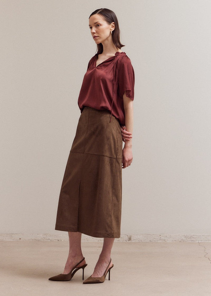 LEATHER MIDI SKIRT