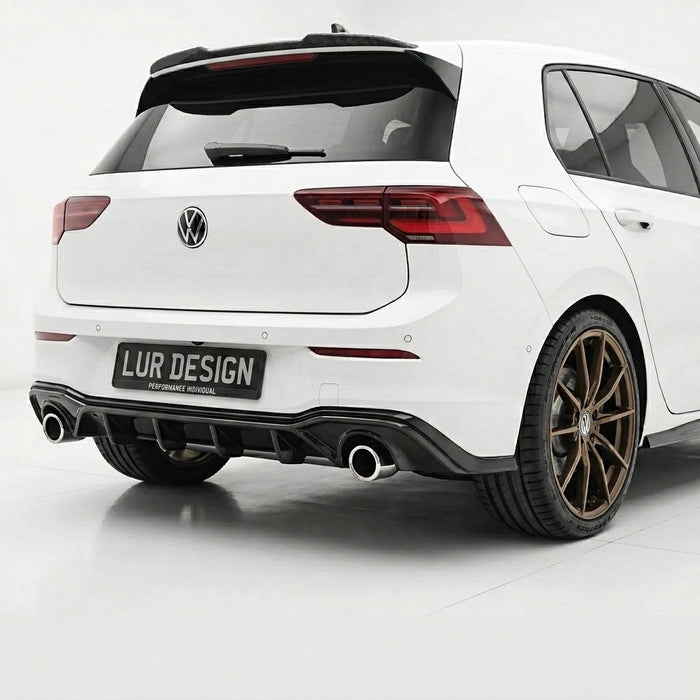 Volkswagen Golf MK8 gti R Line with  rear diffuser Lur Design Plate on a white background with 'LD Design' logo.