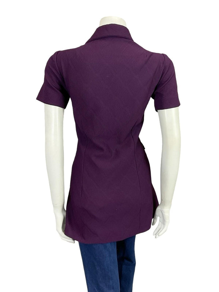 VTG 60S 70S AUBERGINE PURPLE MOD GOGO SPACE AGE GOLD KEYHOLE TUNIC TOP 10