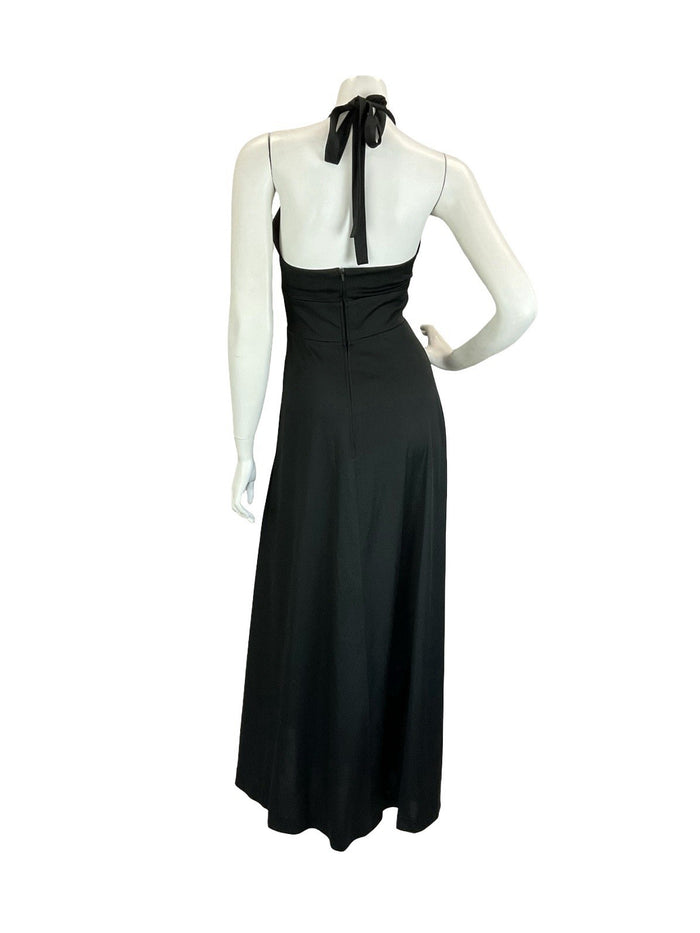 VTG 60S 70S BLACK BROWN WHITE RED ROOSTER CHICKEN HALTER NECK MAXI DRESS 8