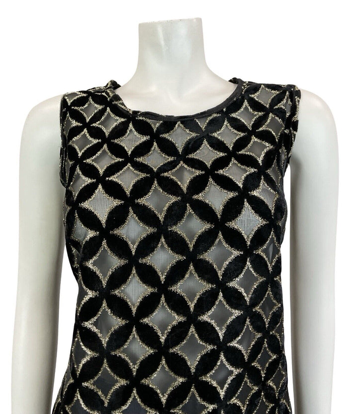 VTG 60S 70S BLACK GOLD ART DECO TILED BURNOUT VELVET PARTY TANK TOP 14