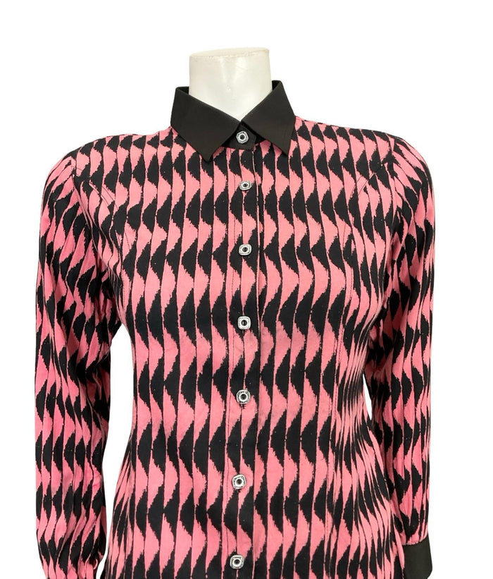 VTG 60S 70S BLACK PINK MOD GEOMETRIC WAVY OP ART COLOUR BLOCK SHIRT 14